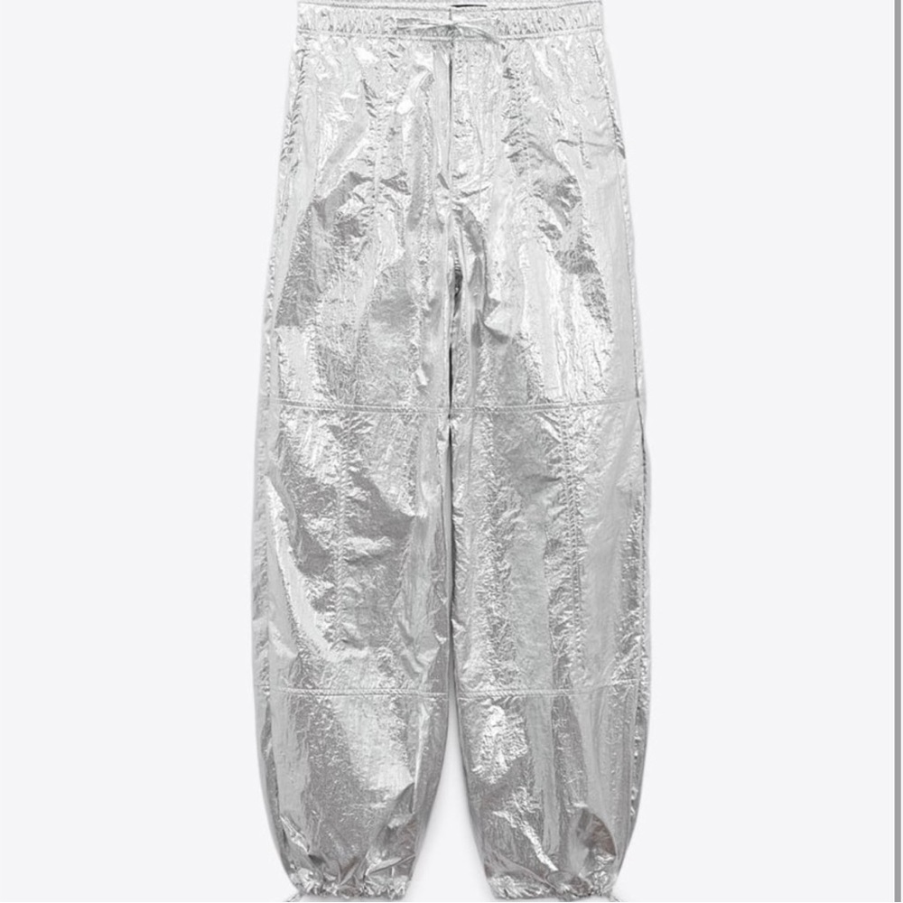ZARA Silver Pants Size M NWT